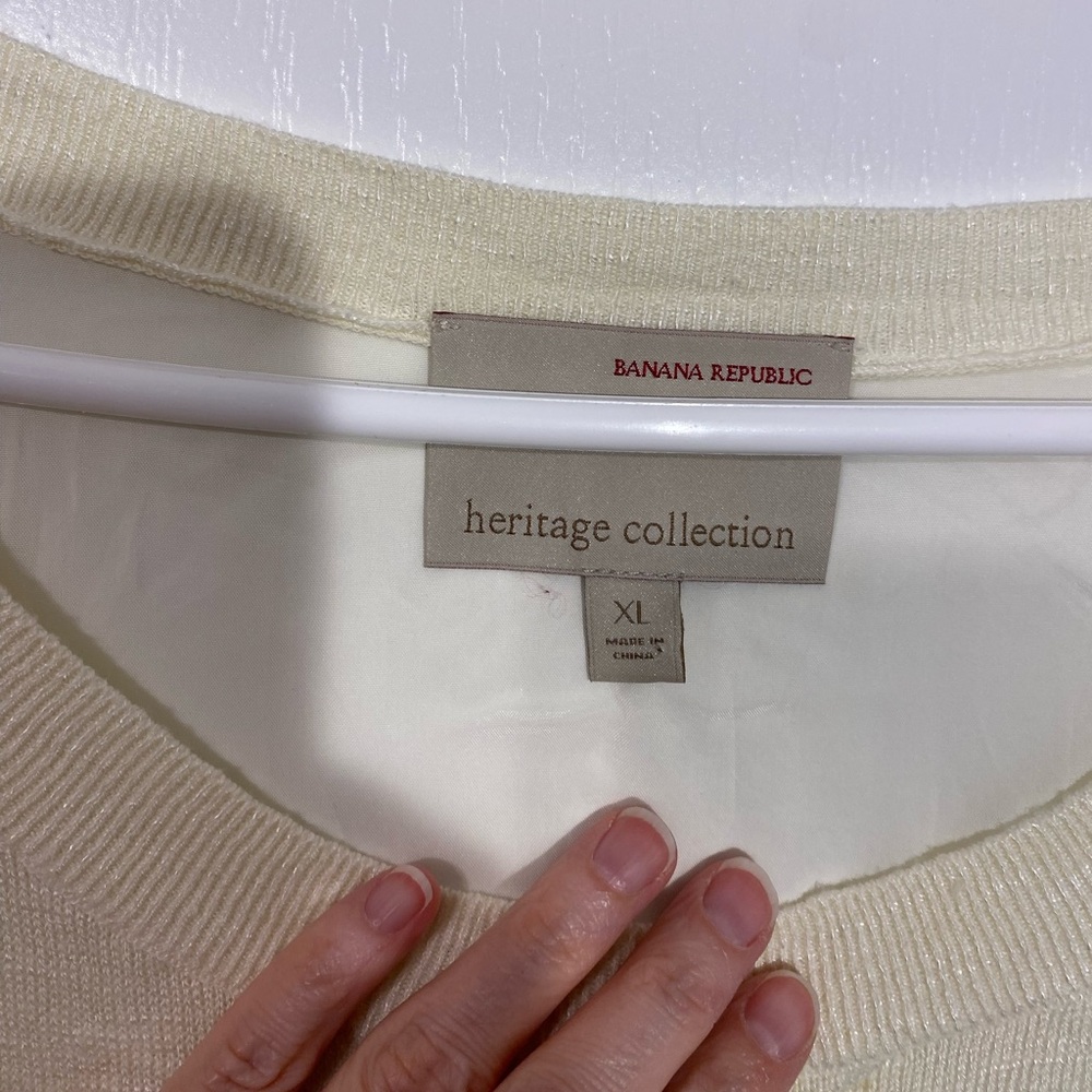 Banana Republic LINEN Blend Mixed Media Top Cream XL - Picture 5 of 12